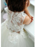 Beaded Ivory Lace Tulle Illusion Back Flower Girl Dress
